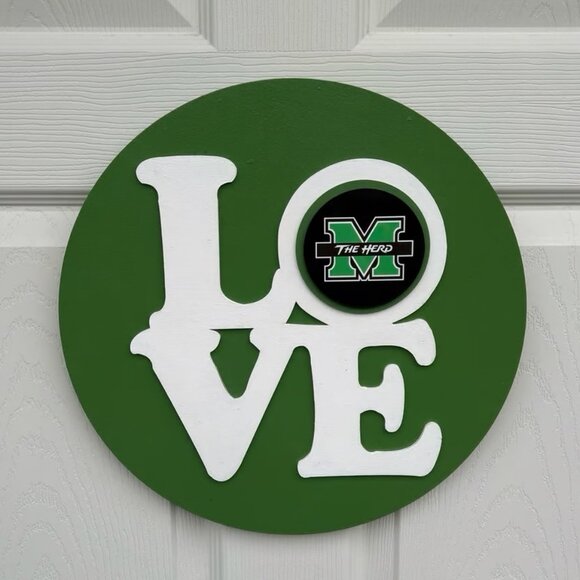 Marshall “LOVE” The Herd 3D Wood Decor Sign - Hang on Front Door, Porch Wall etc - Picture 3 of 6